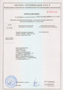 2019.11.01 Новокубанск - Приложение к сертификату профили поливинилхлоридные для оконных и дверных систем ВЕКА РУС. ГОСТ 30673-2013